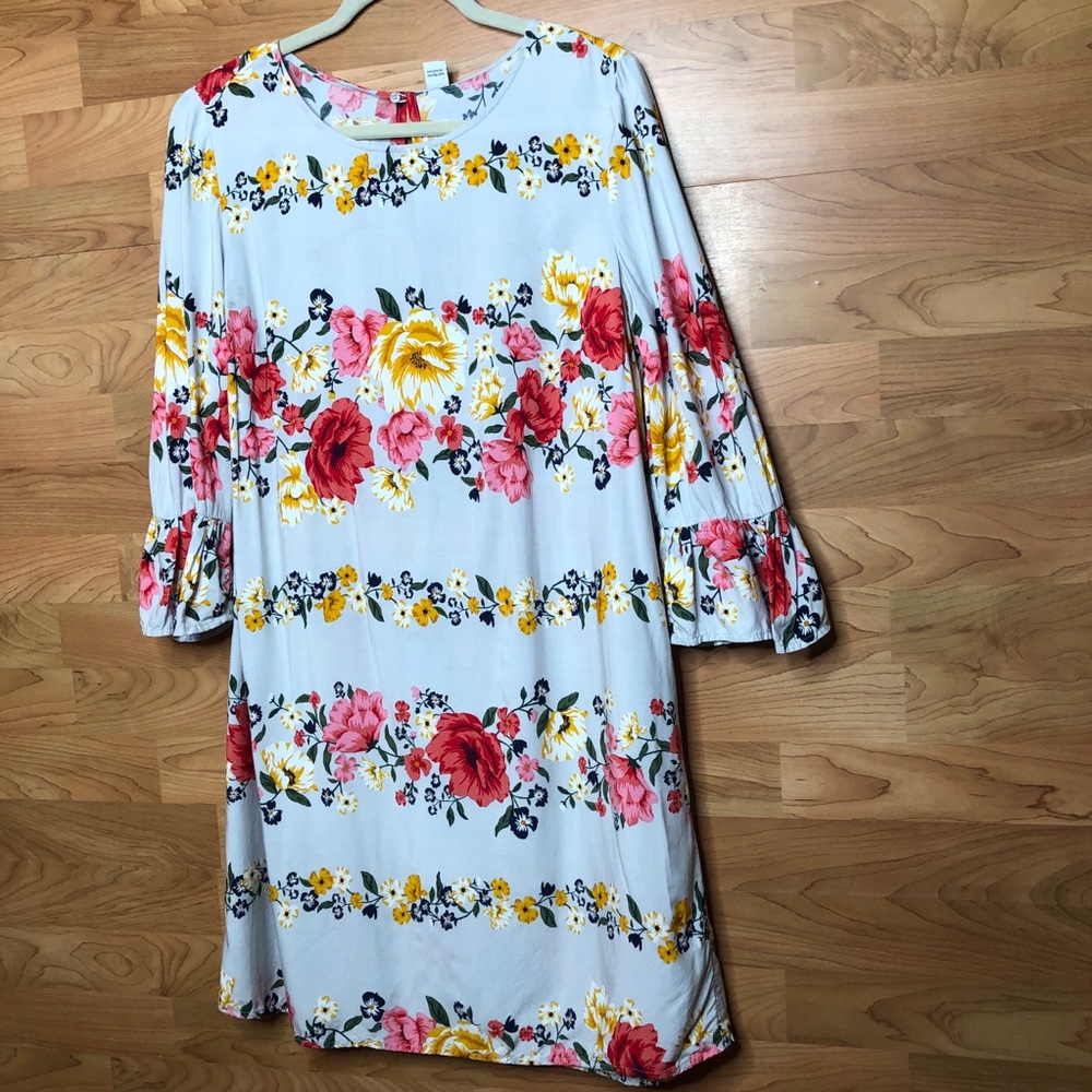 Old Navy Size Medium Light Blue Floral Dress 3/4 SLEEVES